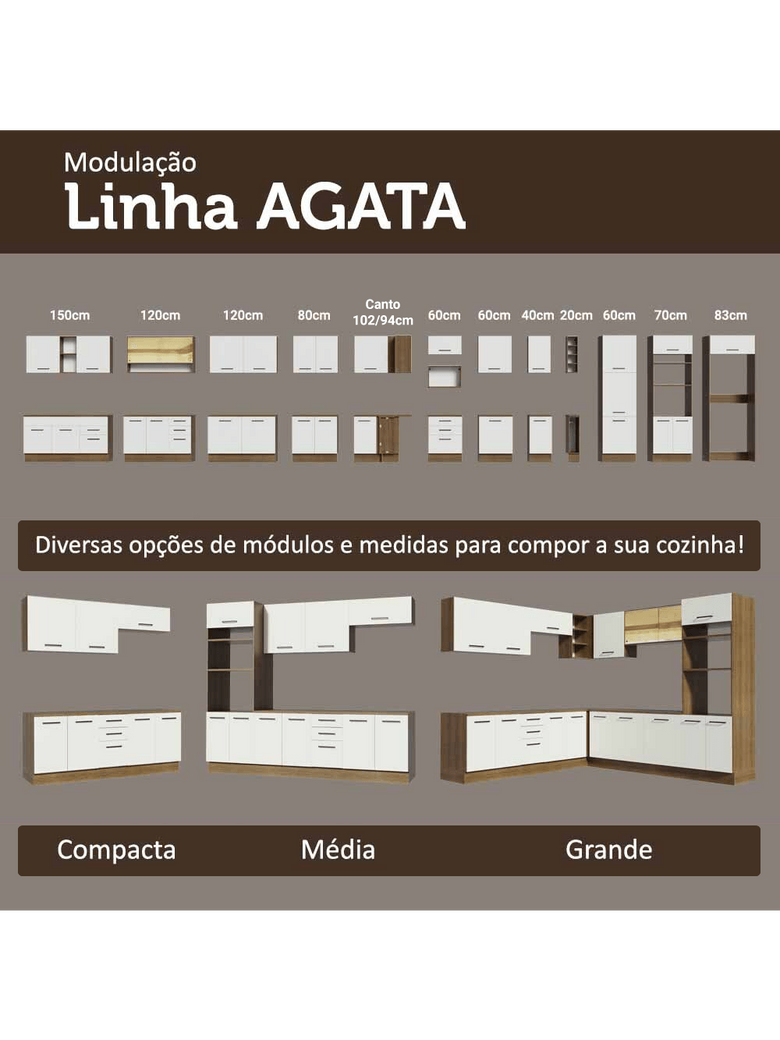 Armário de Cozinha Completa 549cm Rustic/Branco Agata Madesa 01