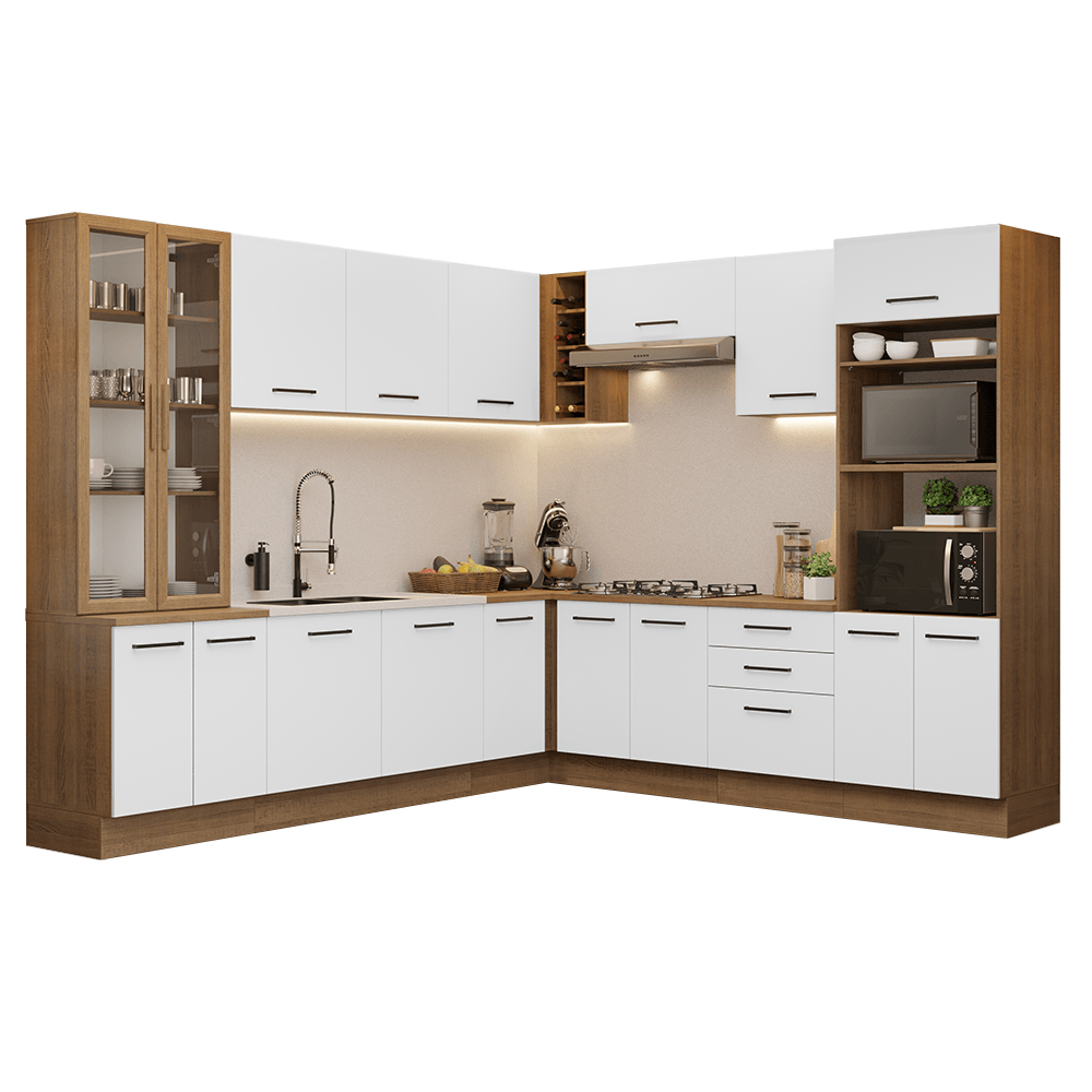 Armário de Cozinha Completa 549cm Rustic/Branco Agata Madesa 01 - Rustic/Branco