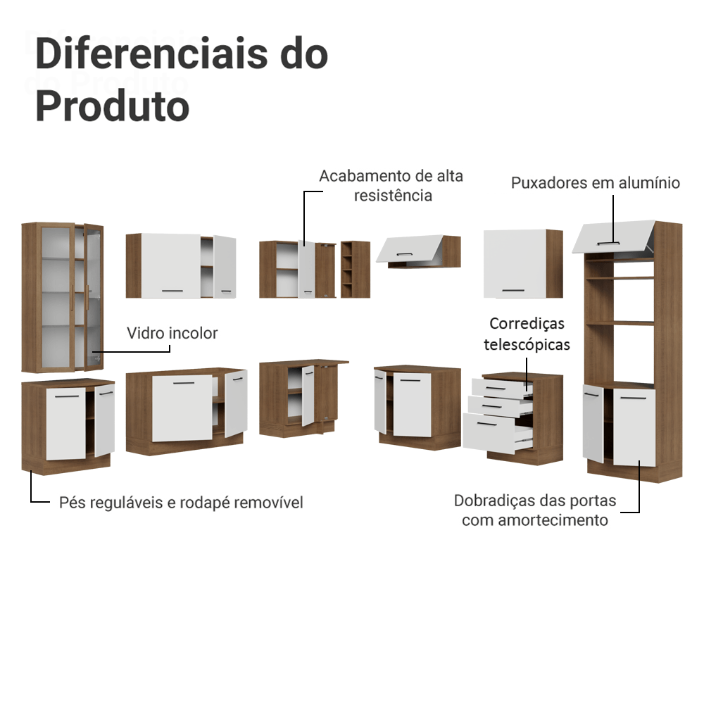 Armário de Cozinha Completa 549cm Rustic/Branco Agata Madesa 01