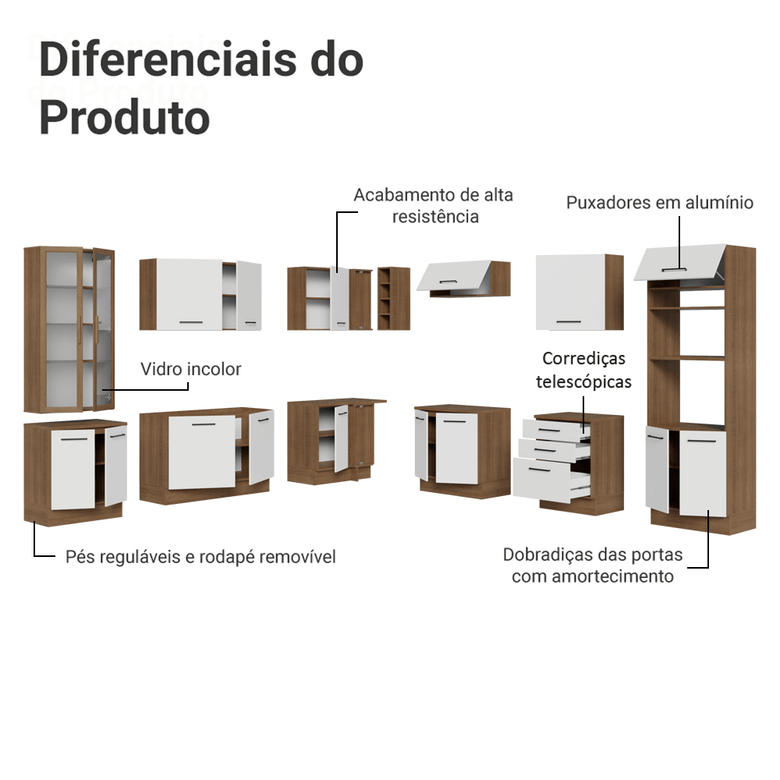Armário de Cozinha Completa 549cm Rustic/Branco Agata Madesa 01
