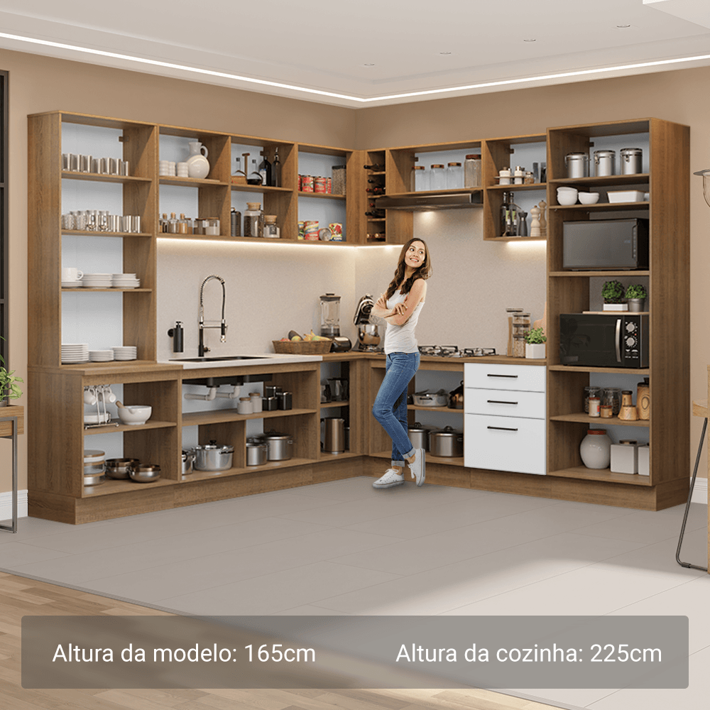 Armário de Cozinha Completa 549cm Rustic/Branco Agata Madesa 01