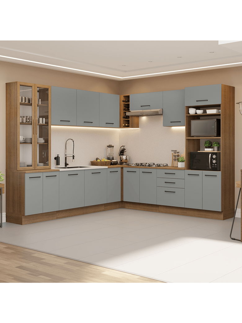 Armário de Cozinha Completa 549cm Rustic/Cinza Agata Madesa 01