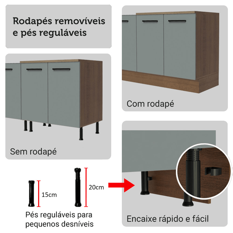 Armário de Cozinha Completa 549cm Rustic/Cinza Agata Madesa 01