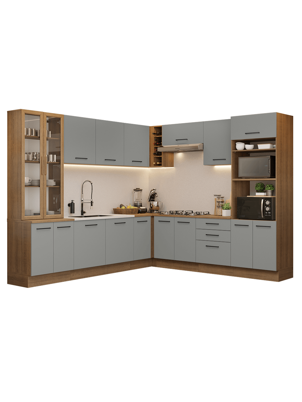 Armário de Cozinha Completa 549cm Rustic/Cinza Agata Madesa 01 - Rustic/Cinza