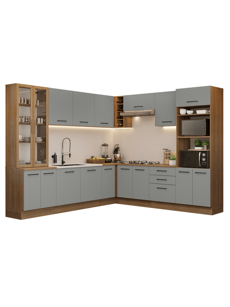 Armário de Cozinha Completa 549cm Rustic/Cinza Agata Madesa 01
