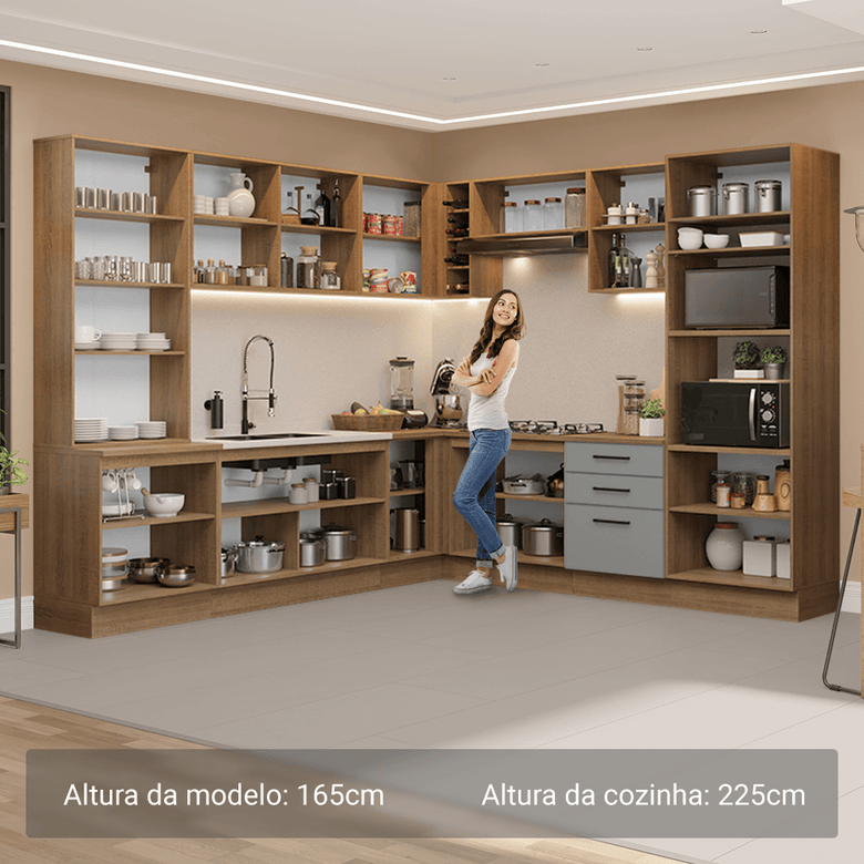Armário de Cozinha Completa 549cm Rustic/Cinza Agata Madesa 01