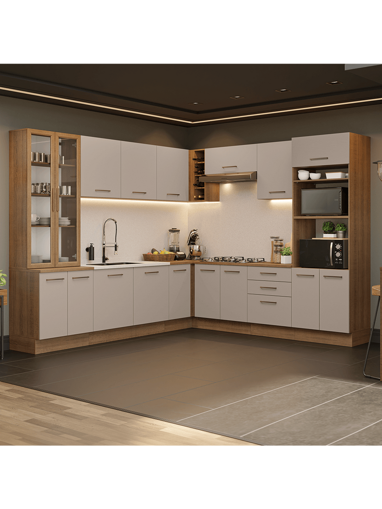 Armário de Cozinha Completa 549cm Rustic/Crema Agata Madesa 01