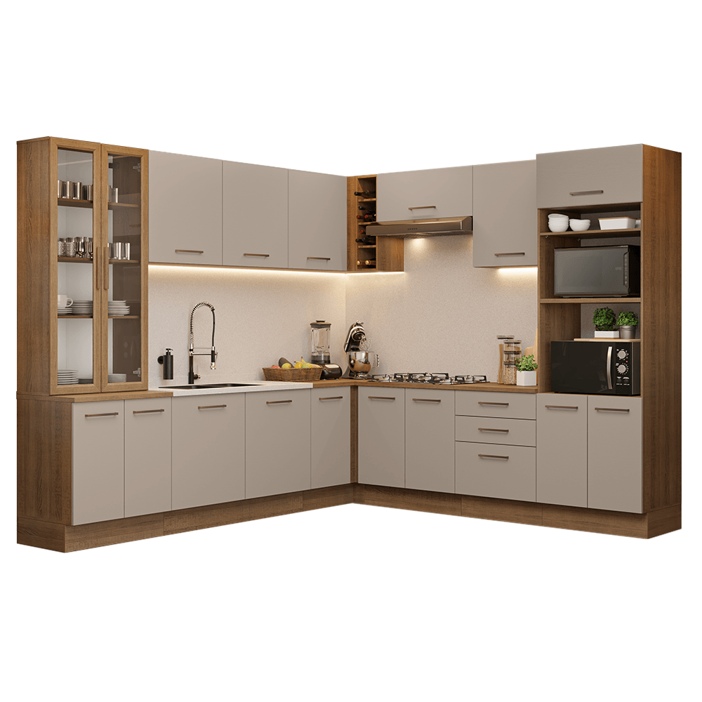 Armário de Cozinha Completa 549cm Rustic/Crema Agata Madesa 01 - Rustic/Crema