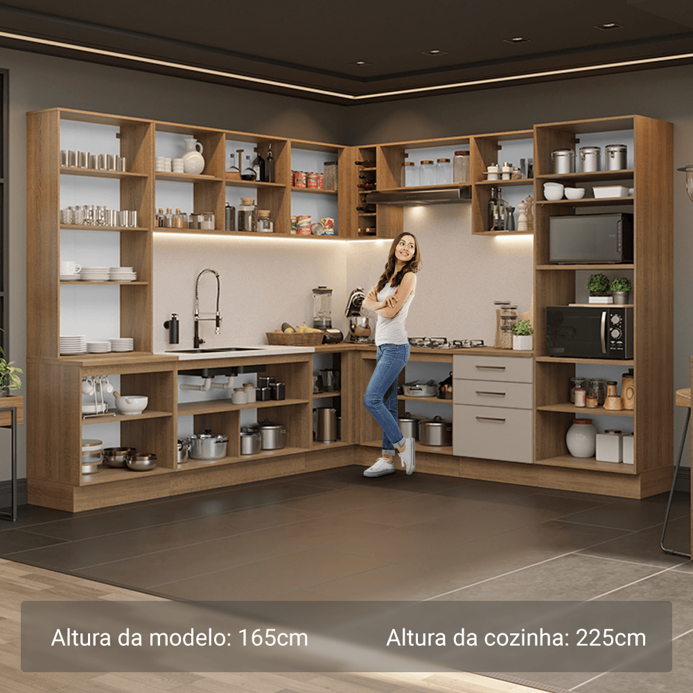 Armário de Cozinha Completa 549cm Rustic/Crema Agata Madesa 01