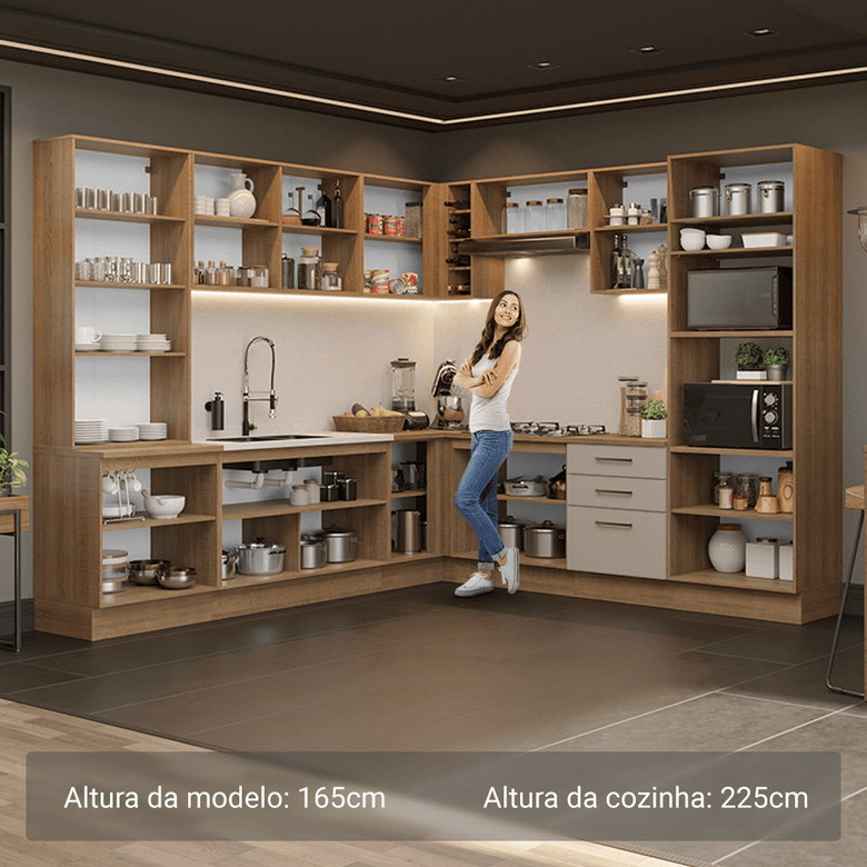 Armário de Cozinha Completa 549cm Rustic/Crema Agata Madesa 01
