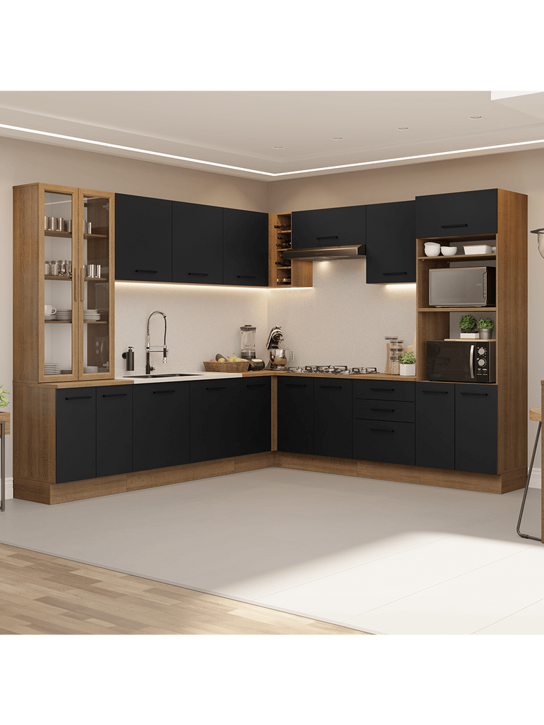 Armário de Cozinha Completa 549cm Rustic/Preto Agata Madesa 01
