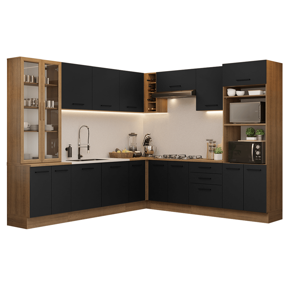 Armário de Cozinha Completa 549cm Rustic/Preto Agata Madesa 01 - Rustic/Preto