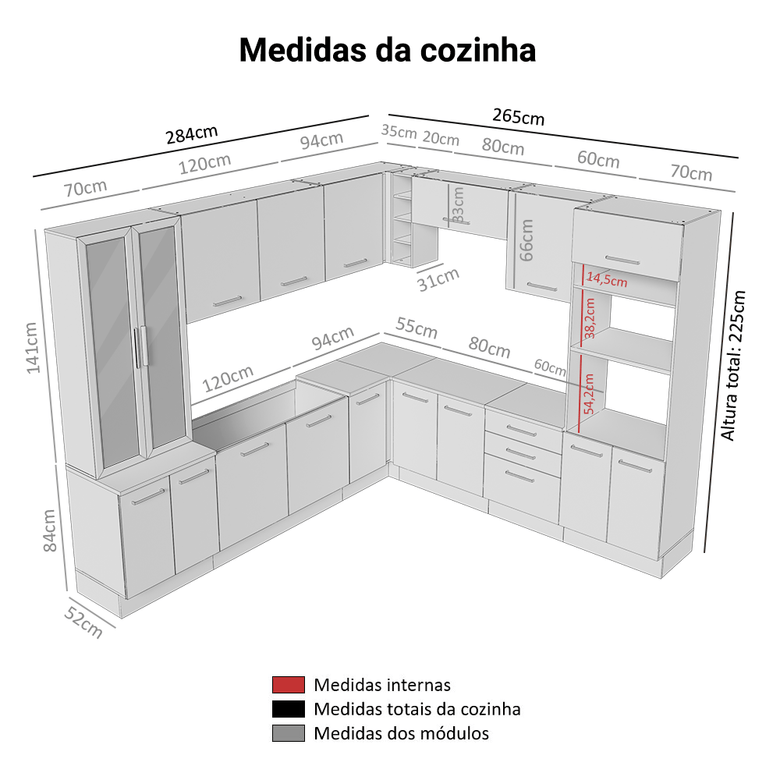 Armário de Cozinha Completa 549cm Rustic/Preto Agata Madesa 01