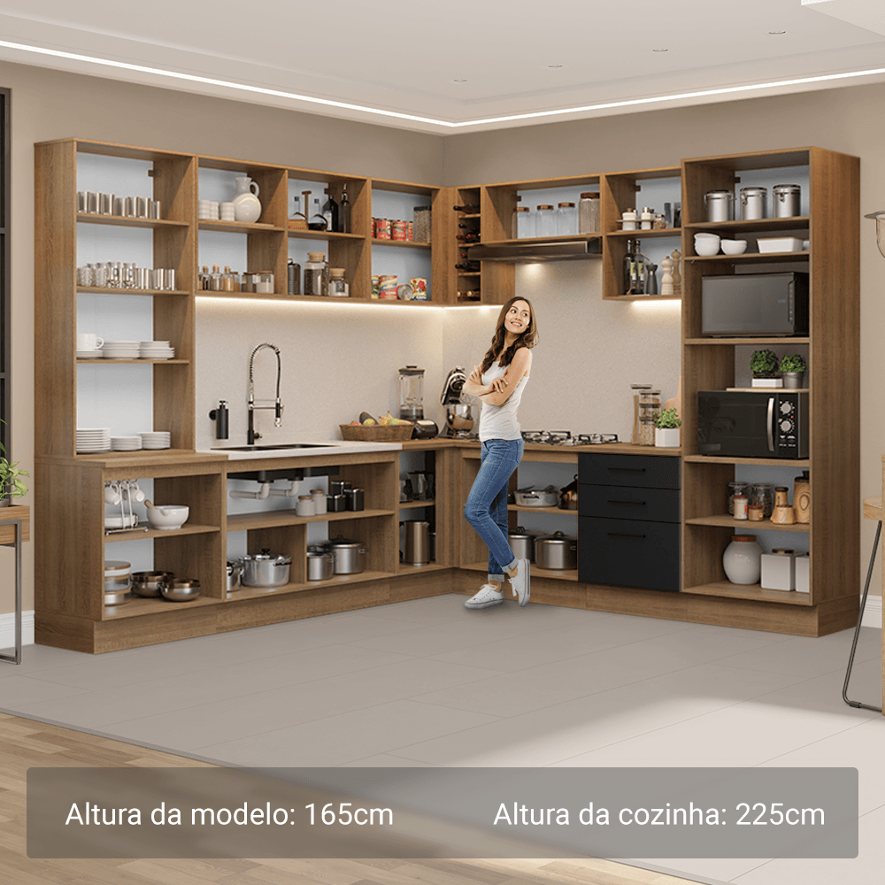 Armário de Cozinha Completa 549cm Rustic/Preto Agata Madesa 01