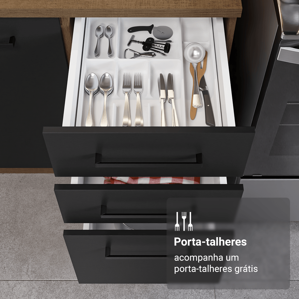 Armário de Cozinha Completa 549cm Rustic/Preto Agata Madesa 01