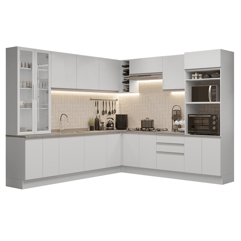 Armário de Cozinha Completa 549cm Branco Glamy Madesa 01