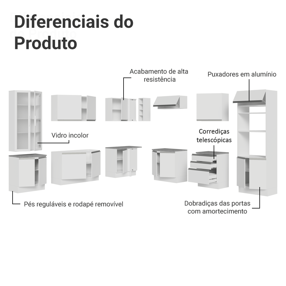 Armário de Cozinha Completa 549cm Branco Glamy Madesa 01