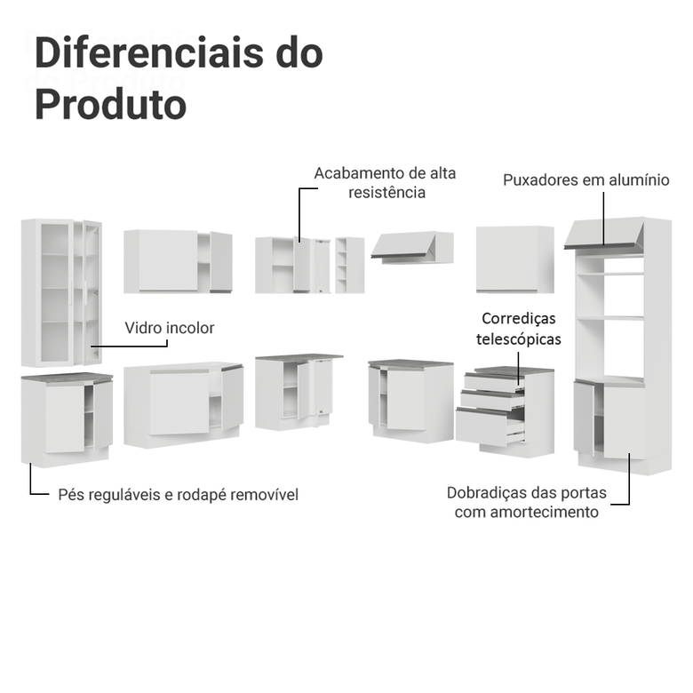 Armário de Cozinha Completa 549cm Branco Glamy Madesa 01
