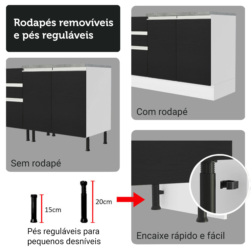 Armário de Cozinha Completa 549cm Branco/Preto Glamy Madesa 01