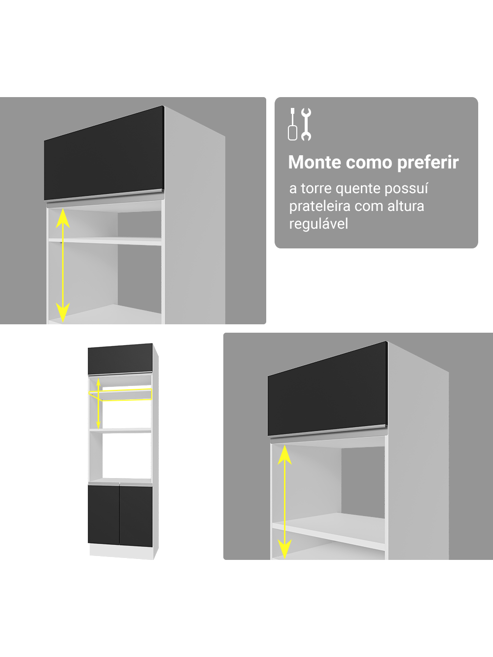 Armário de Cozinha Completa 549cm Branco/Preto Glamy Madesa 01