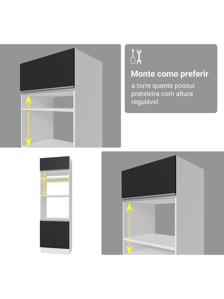 Armário de Cozinha Completa 549cm Branco/Preto Glamy Madesa 01