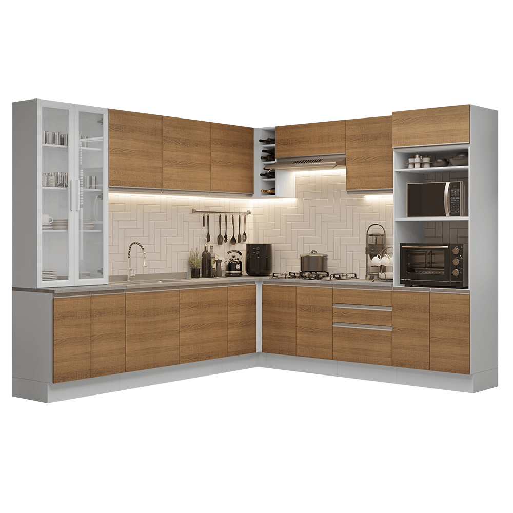 Armário de Cozinha Completa 549cm Branco/Rustic Glamy Madesa 01 - Branco/Rustic