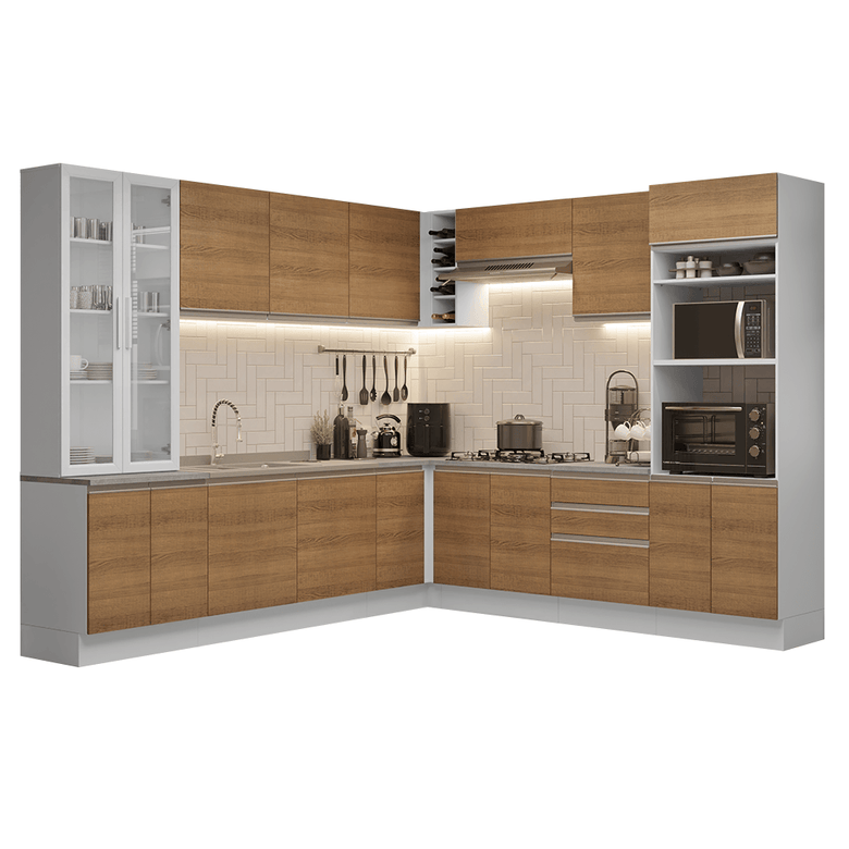 Armário de Cozinha Completa 549cm Branco/Rustic Glamy Madesa 01