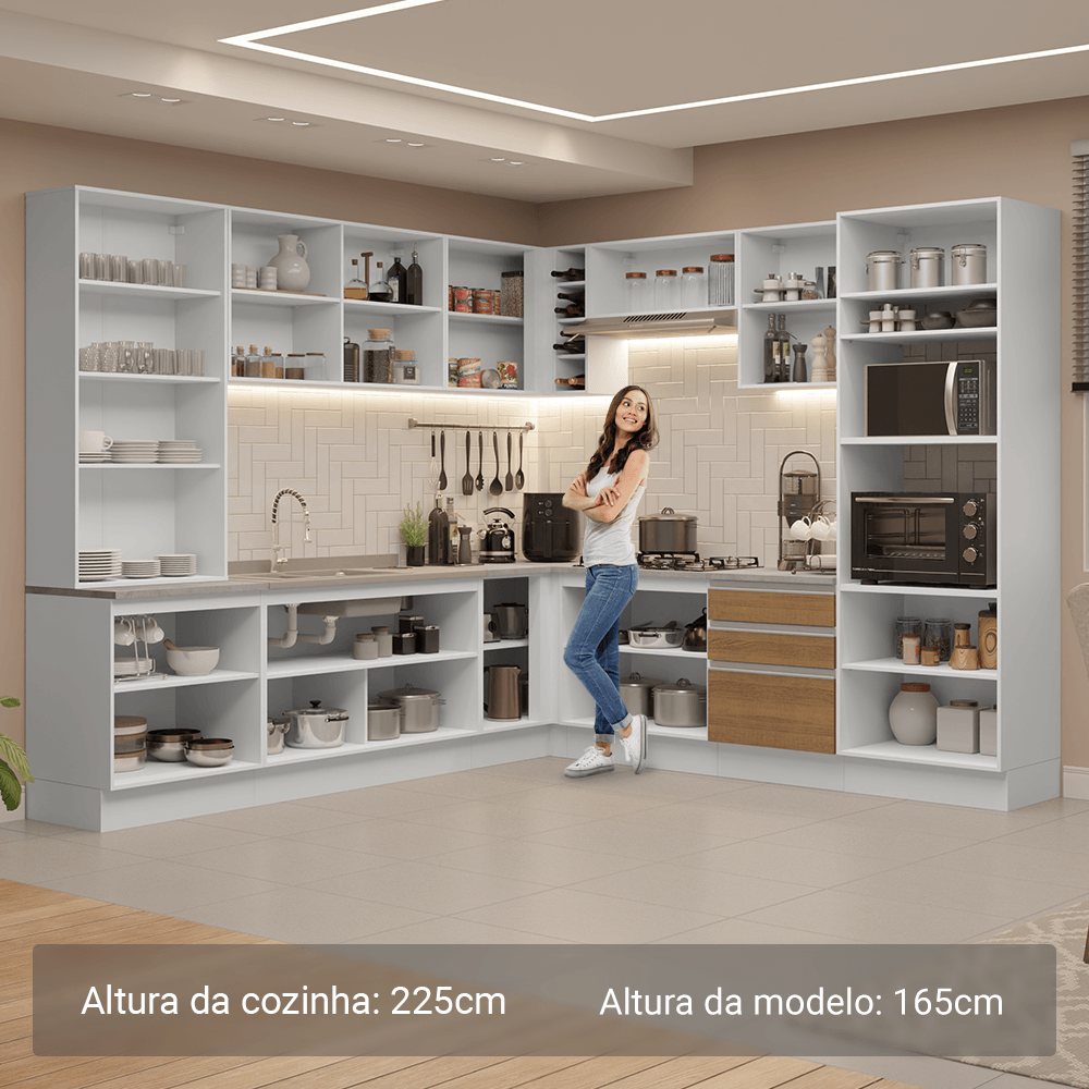 Armário de Cozinha Completa 549cm Branco/Rustic Glamy Madesa 01