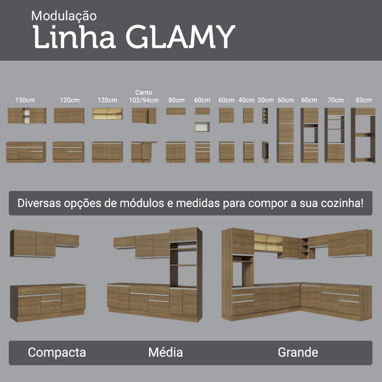 Armário de Cozinha Completa 549cm Rustic Glamy Madesa 01