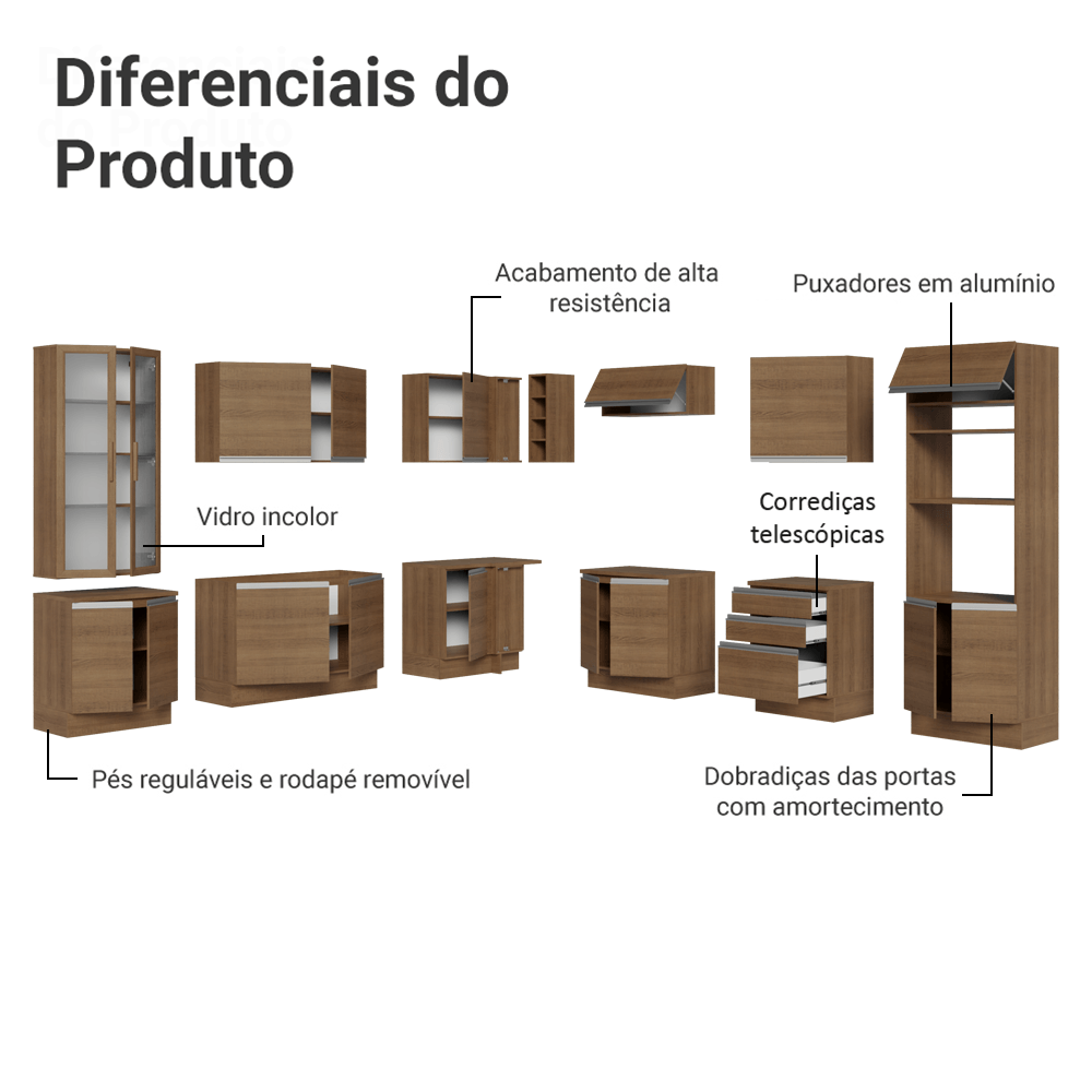 Armário de Cozinha Completa 549cm Rustic Glamy Madesa 01