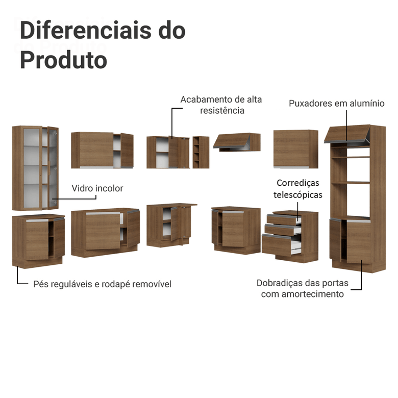 Armário de Cozinha Completa 549cm Rustic Glamy Madesa 01