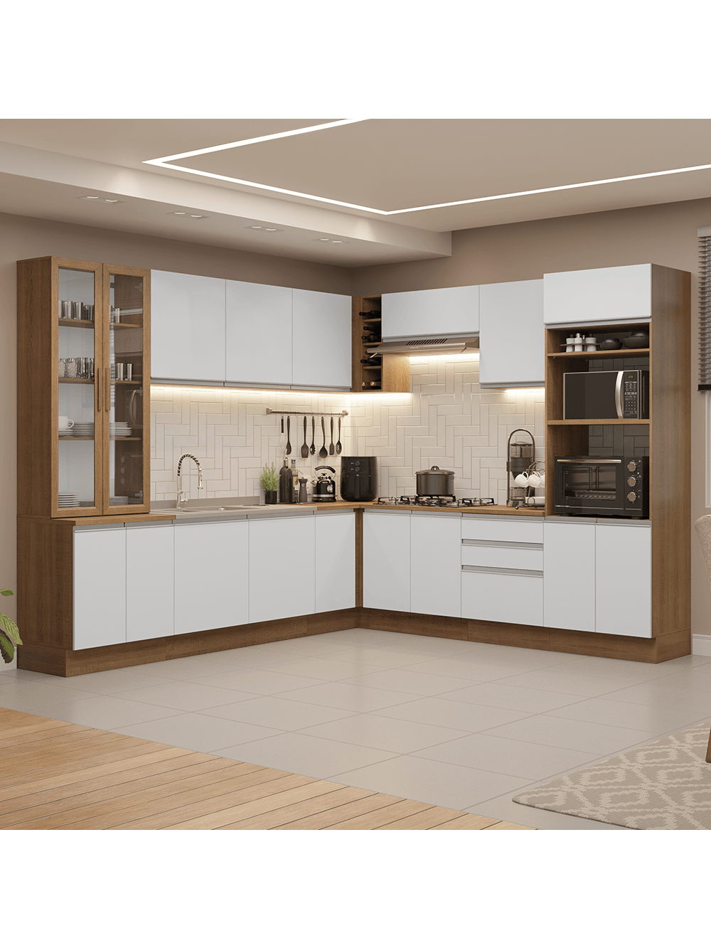 Armário de Cozinha Completa 549cm Rustic/Branco Glamy Madesa 01 - Rustic/Branco