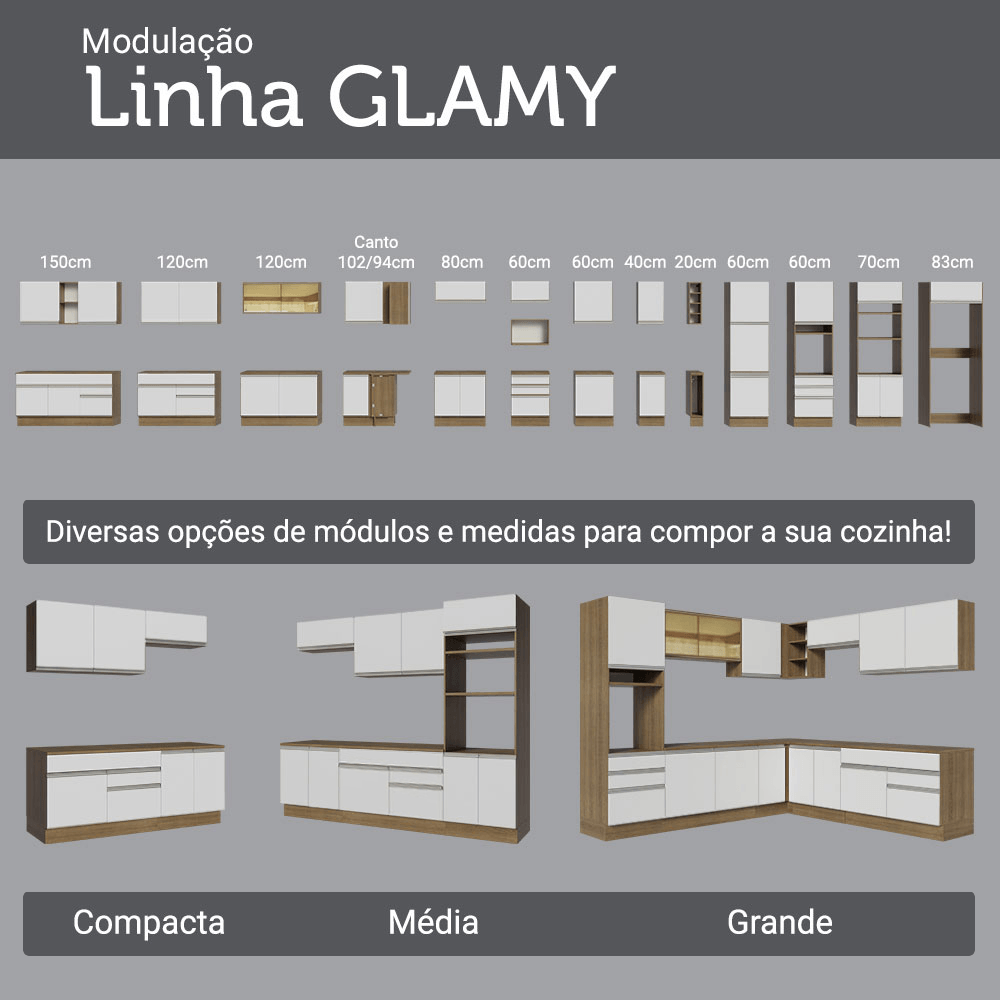 Armário de Cozinha Completa 549cm Rustic/Branco Glamy Madesa 01