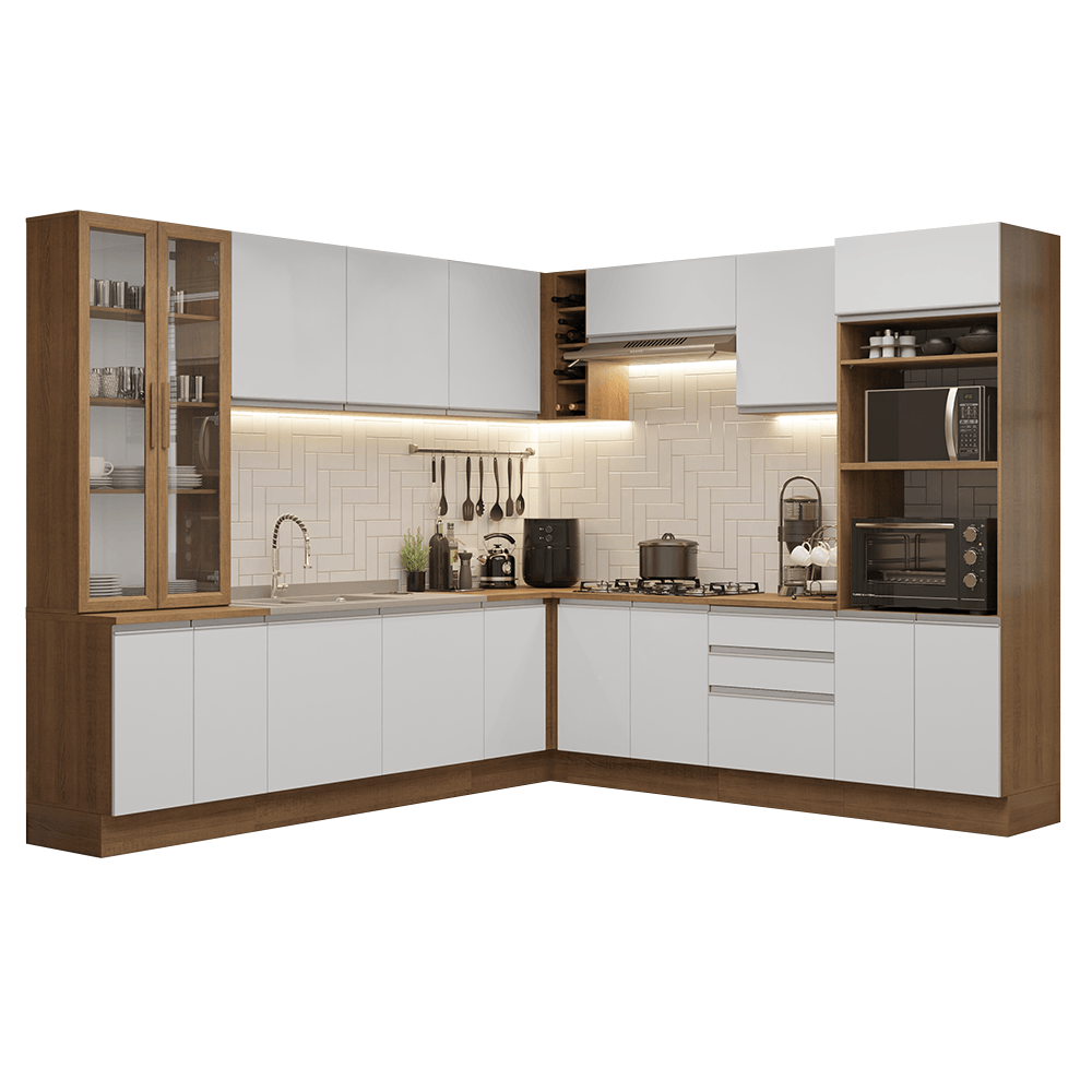 Armário de Cozinha Completa 549cm Rustic/Branco Glamy Madesa 01 - Rustic/Branco