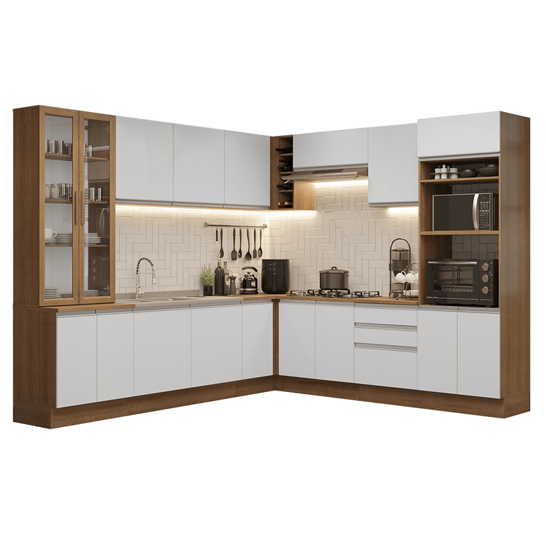 Armário de Cozinha Completa 549cm Rustic/Branco Glamy Madesa 01