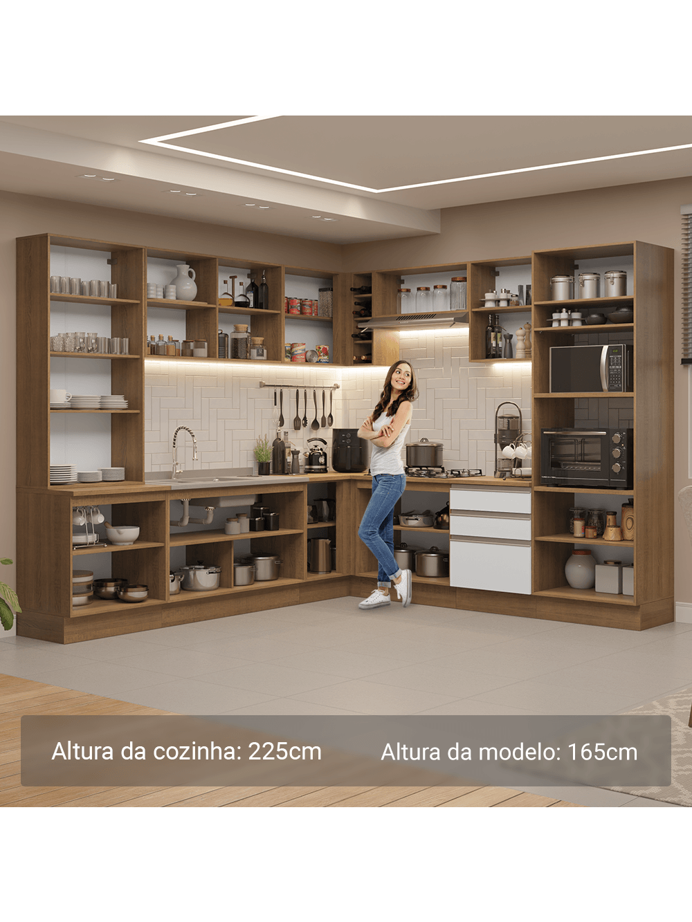 Armário de Cozinha Completa 549cm Rustic/Branco Glamy Madesa 01