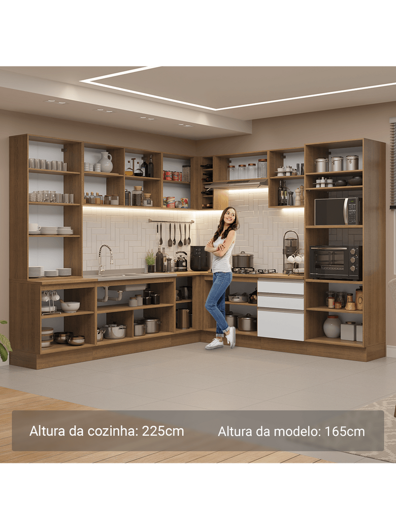 Armário de Cozinha Completa 549cm Rustic/Branco Glamy Madesa 01