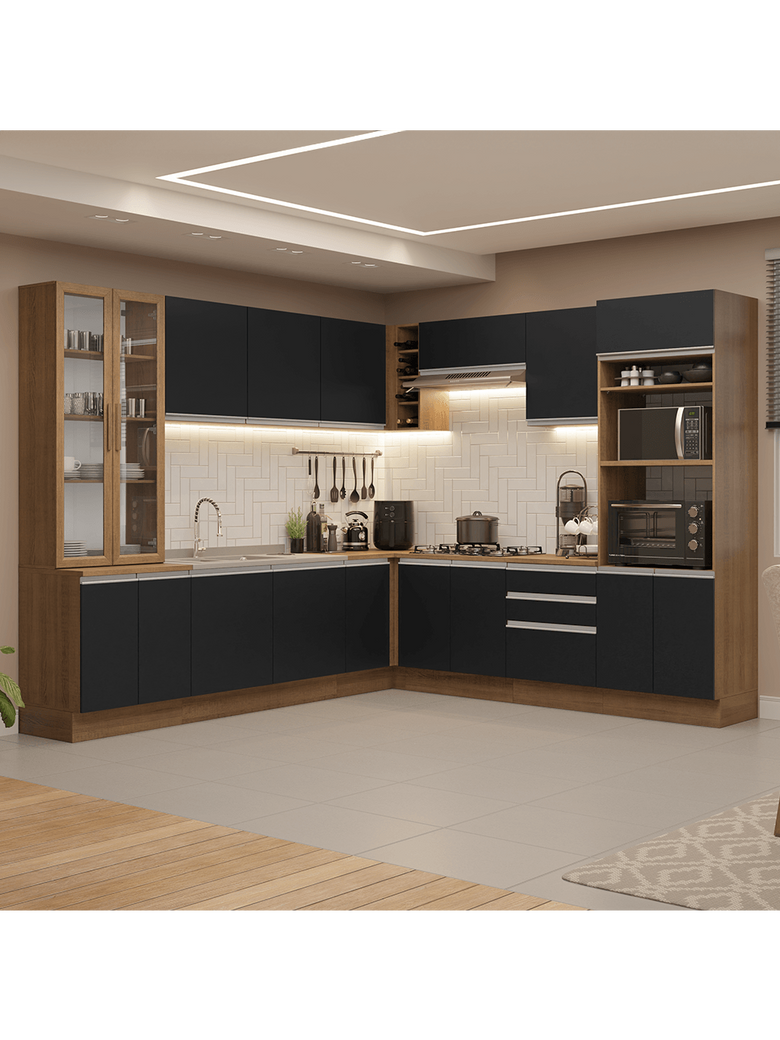 Armário de Cozinha Completa 549cm Rustic/Preto Glamy Madesa 01