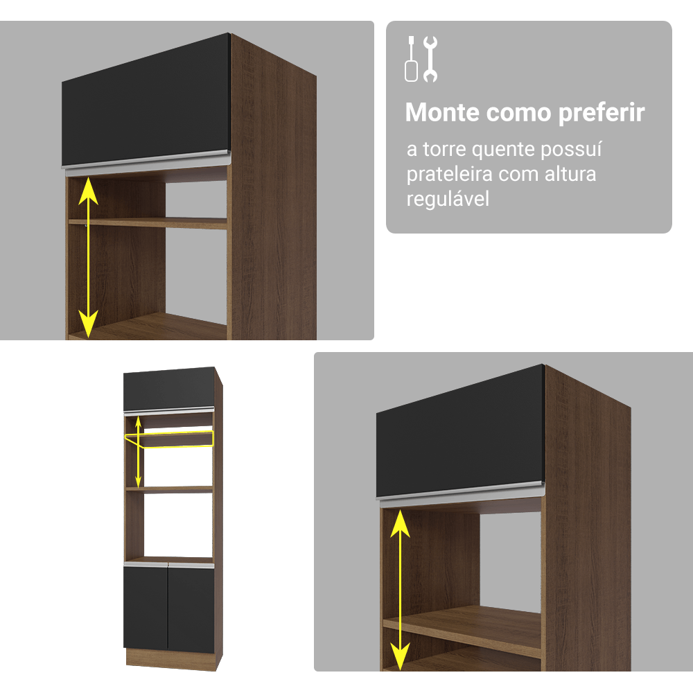 Armário de Cozinha Completa 549cm Rustic/Preto Glamy Madesa 01