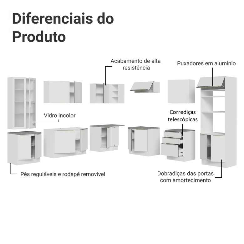 Armário de Cozinha Completa 566cm Banco Veludo Lux Madesa 01