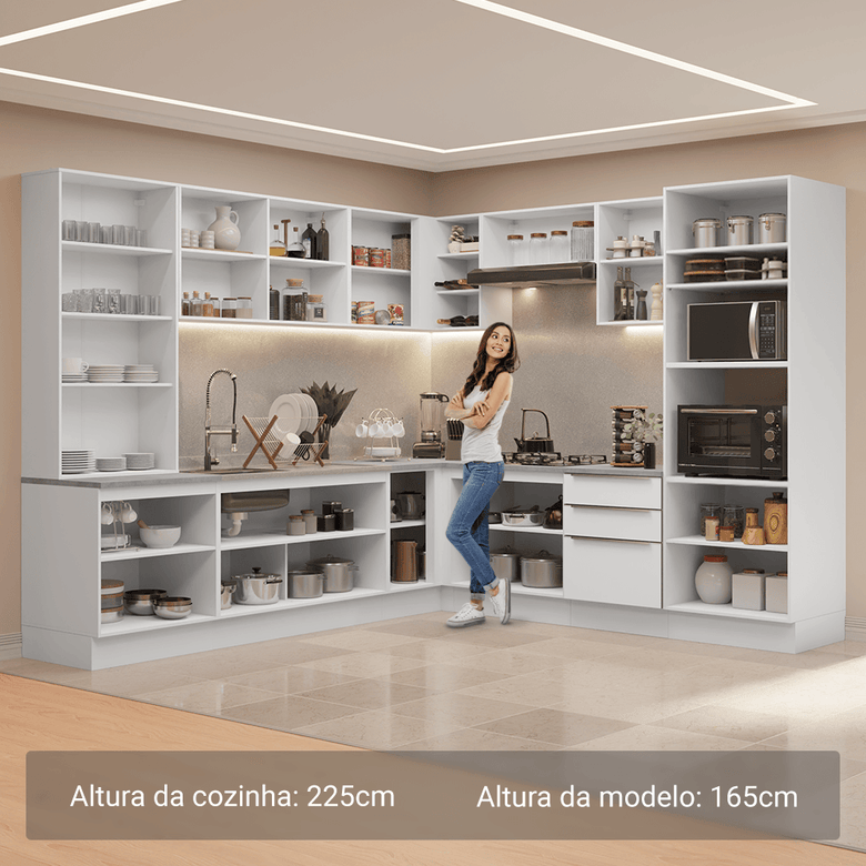 Armário de Cozinha Completa 566cm Banco Veludo Lux Madesa 01