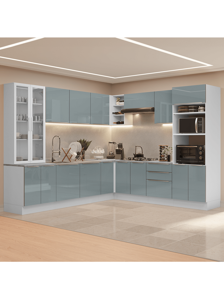 Armário de Cozinha Completa 566cm Branco/Cinza Lux Madesa 01