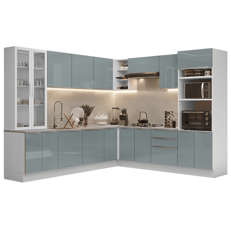 Armário de Cozinha Completa 566cm Branco/Cinza Lux Madesa 01