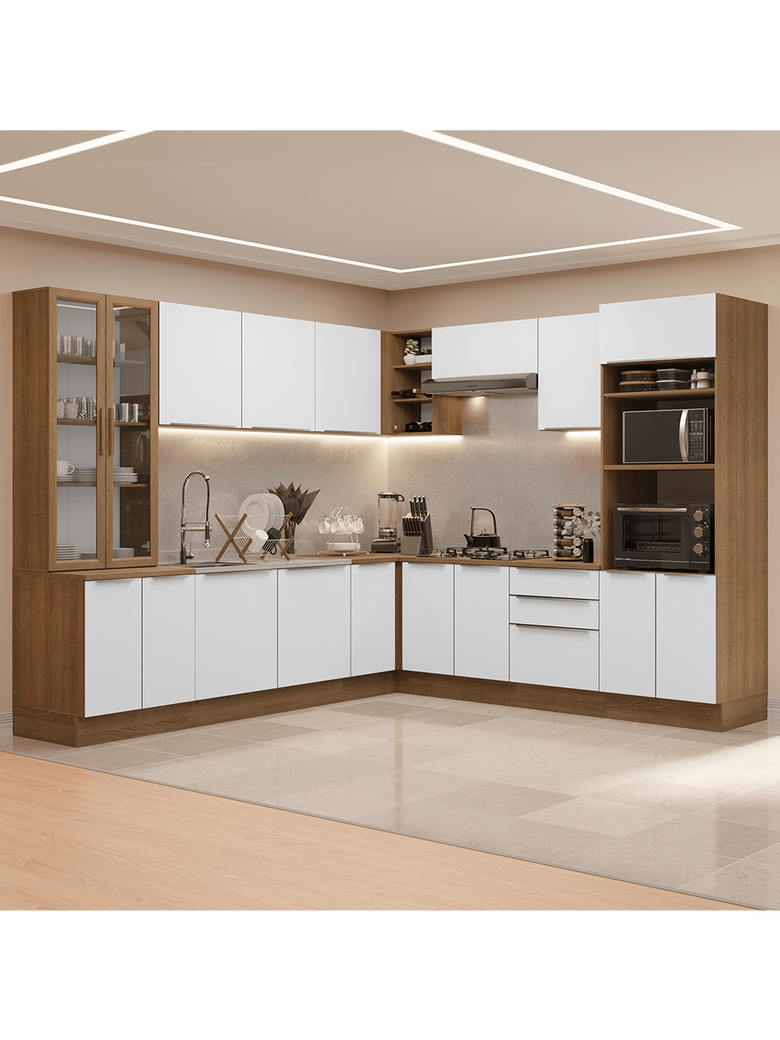 Armário de Cozinha Completa 566cm Rustic/Branco Veludo Lux Madesa 01