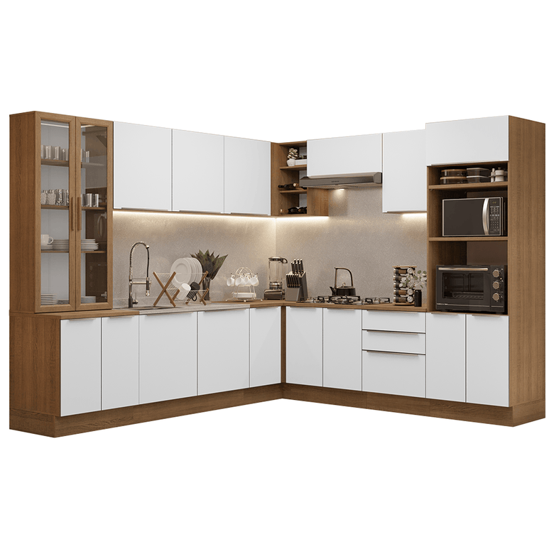 Armário de Cozinha Completa 566cm Rustic/Branco Veludo Lux Madesa 01