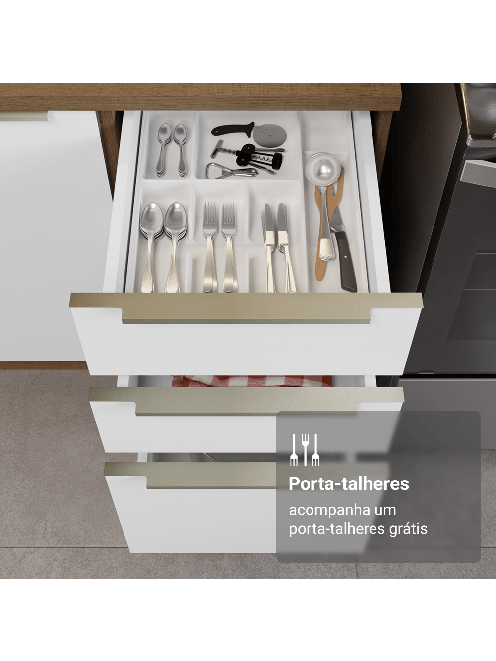 Armário de Cozinha Completa 566cm Rustic/Branco Veludo Lux Madesa 01