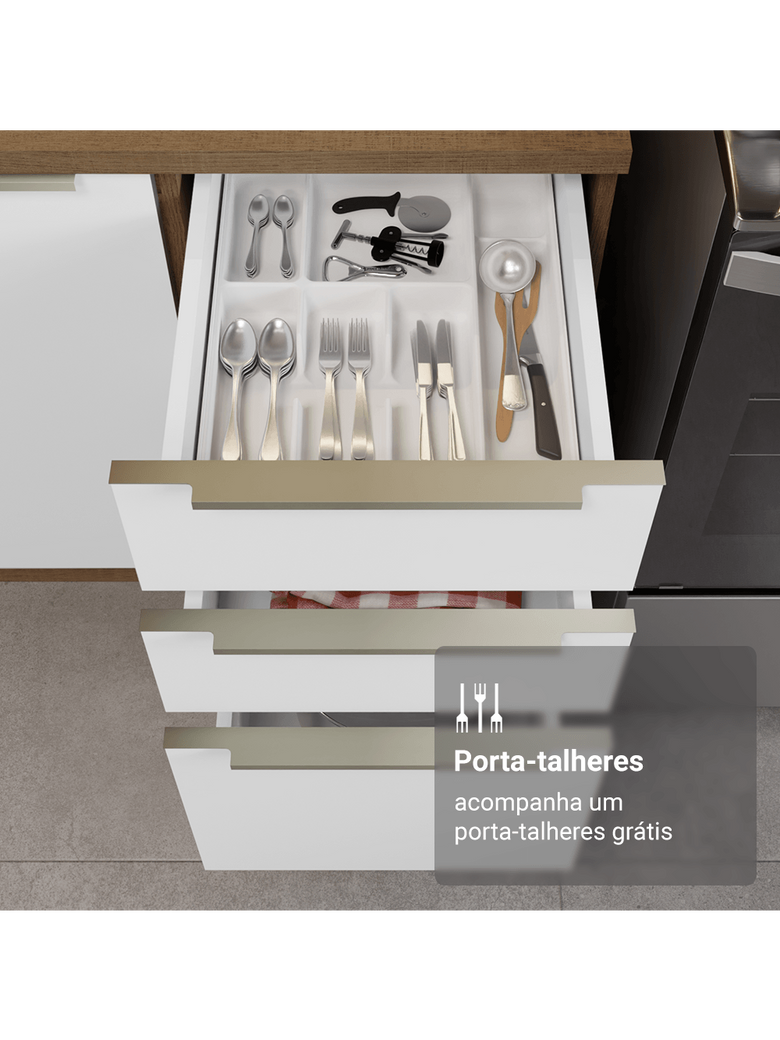 Armário de Cozinha Completa 566cm Rustic/Branco Veludo Lux Madesa 01