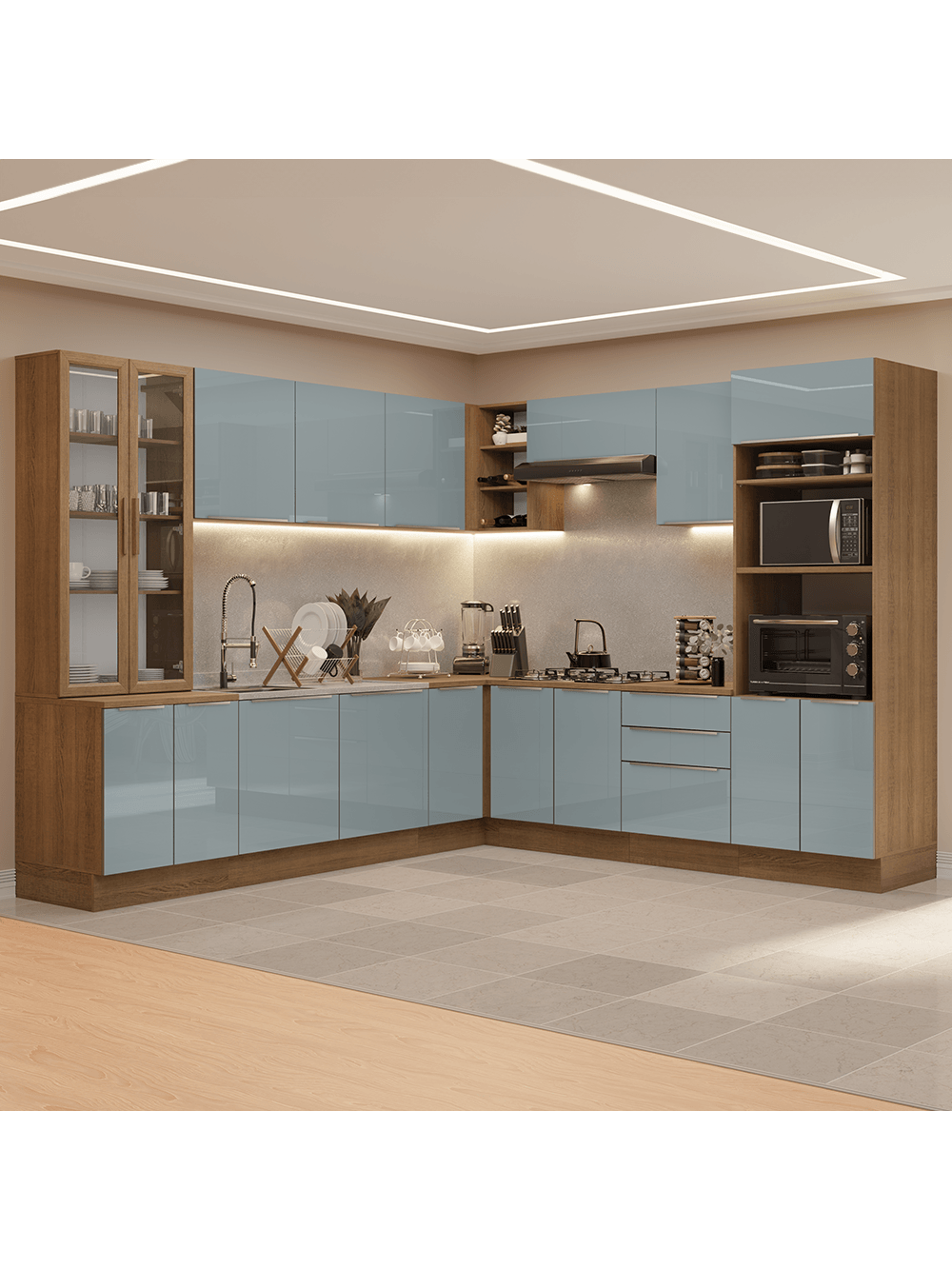 Armário de Cozinha Completa 566cm Rustic/Cinza Lux Madesa 01 - Rustic/Cinza