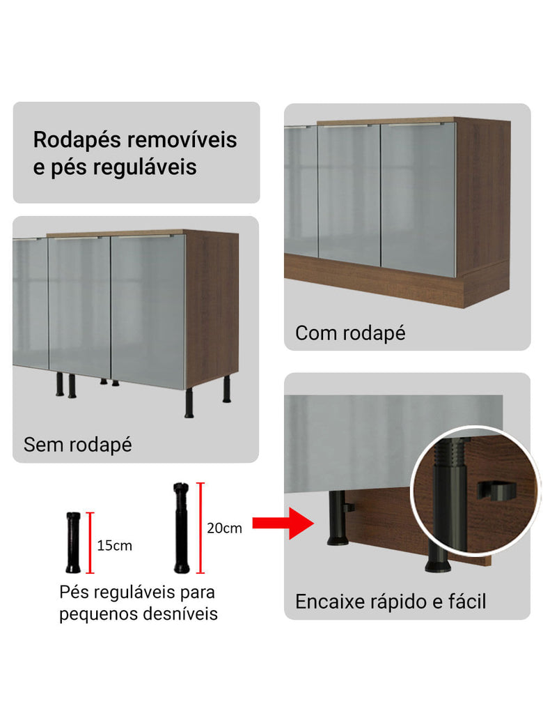 Armário de Cozinha Completa 566cm Rustic/Cinza Lux Madesa 01