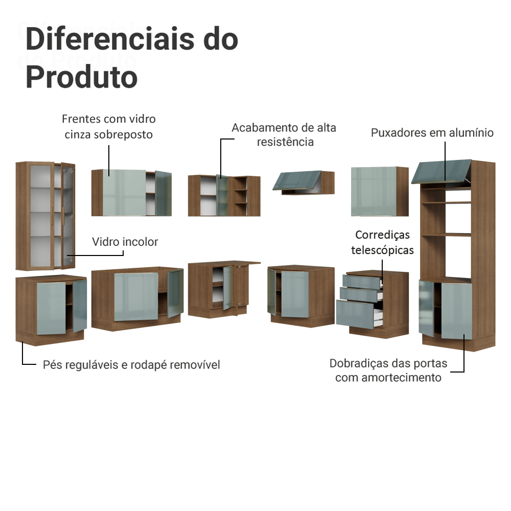 Armário de Cozinha Completa 566cm Rustic/Cinza Lux Madesa 01